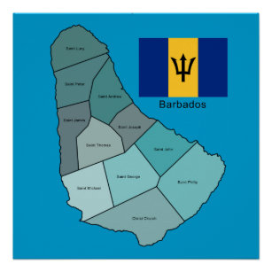 Flagge und Karte von Barbados Poster