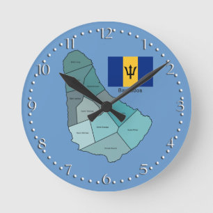 Flagge und Karte von Barbados Runde Wanduhr