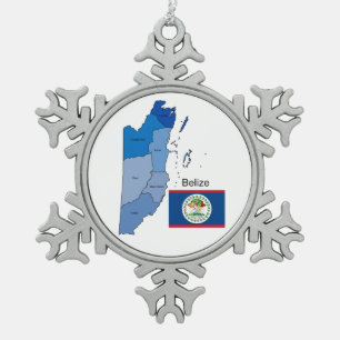 Flagge und Karte von Belize Schneeflocken Zinn-Ornament