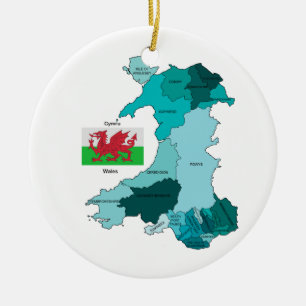 Flagge und Karte von Wales Keramik Ornament