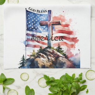 Flagge und Kreuz "Gott segne Amerika" Geschirrtuch