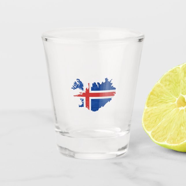 Flagge und Landkarte Islands Schnapsglas (Vorderseite)