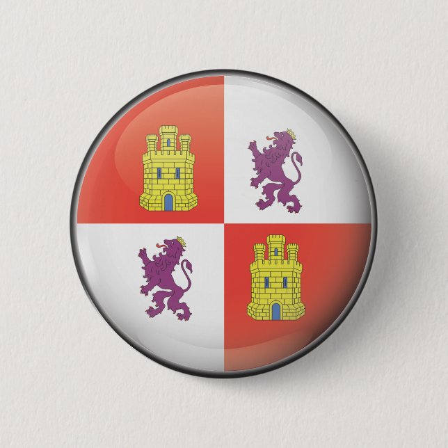 Flagge und Schild von Kastilien Und Leon Button (Vorderseite)
