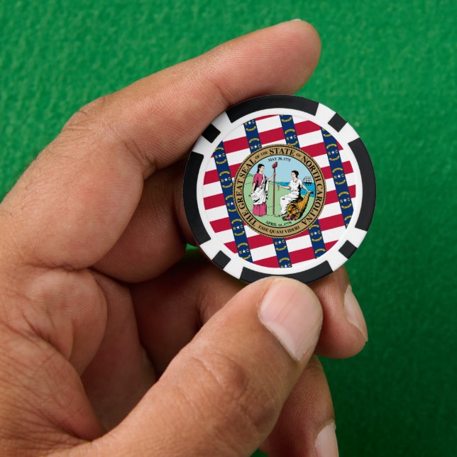 Flagge und Siegel von North Carolinian, North Caro Pokerchips (Hand)