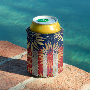 Flagge und Sonnenblumen Dosenkühler