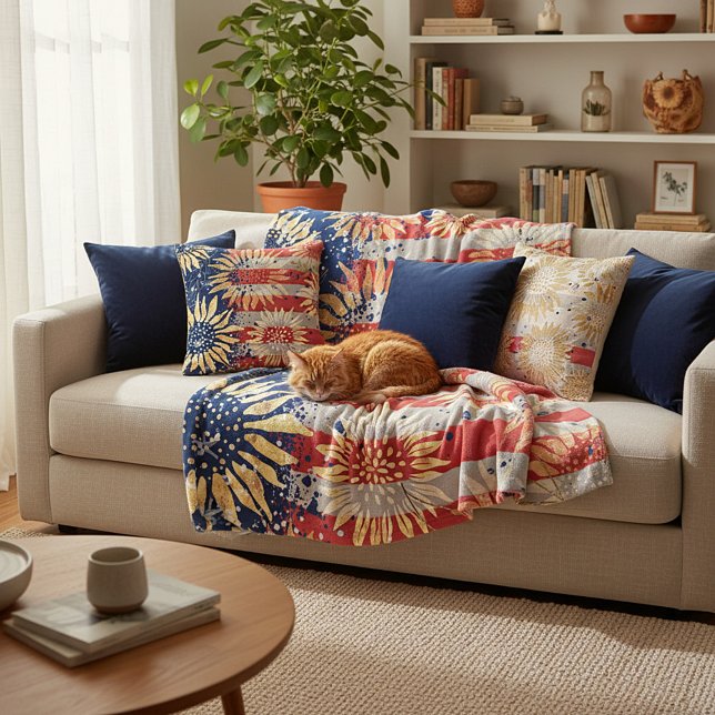 Flagge und Sonnenblumen Fleecedecke (Von Creator hochgeladen)