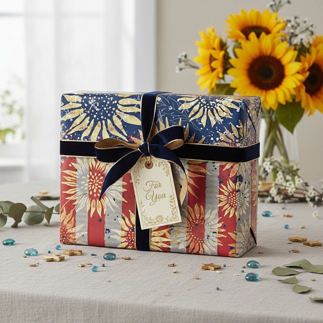 Flagge und Sonnenblumen Geschenkpapier (Von Creator hochgeladen)