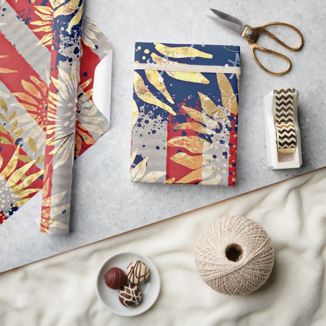 Flagge und Sonnenblumen Geschenkpapier (Kunsthandwerk)