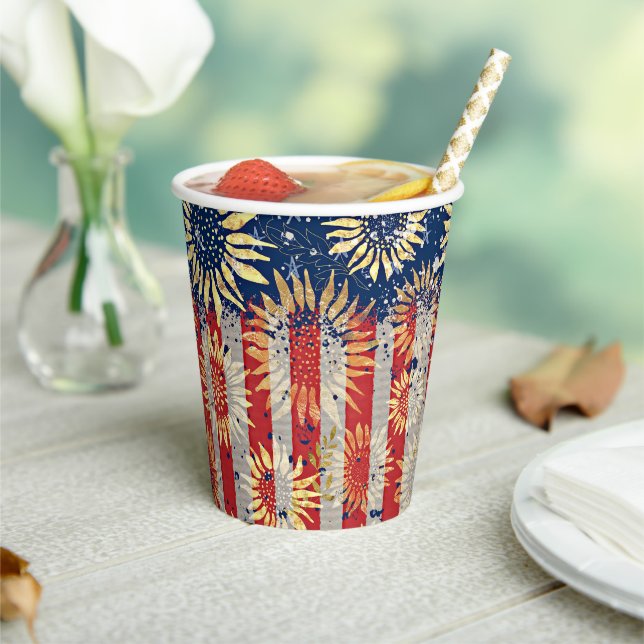 Flagge und Sonnenblumen Pappbecher (In Situ)