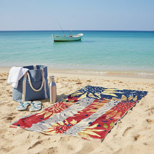 Flagge und Sonnenblumen Strandtuch