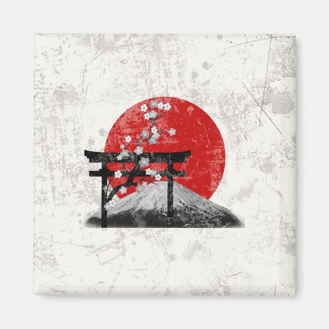 Flagge und Symbole Japans ID153 Magnet (Vorne)