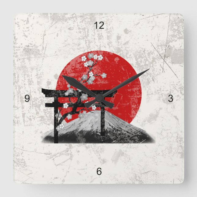Flagge und Symbole Japans ID153 Quadratische Wanduhr (Vorderseite)