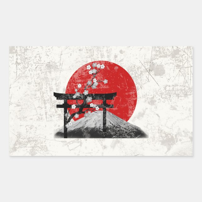 Flagge und Symbole Japans ID153 Rechteckiger Aufkleber (Vorderseite)