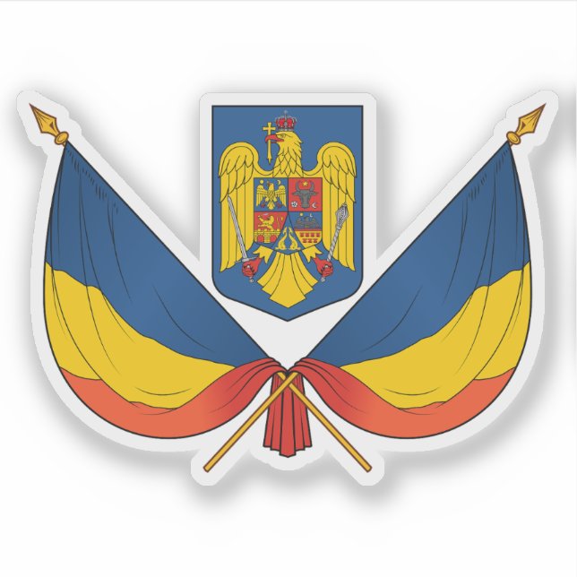 Flagge und Wappen Rumäniens Aufkleber (Vorderseite)