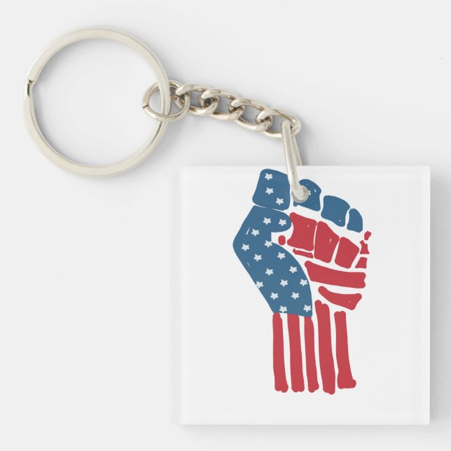 Flagge USA auf einer angehobenen geballten Faust  Schlüsselanhänger (Vorderseite)