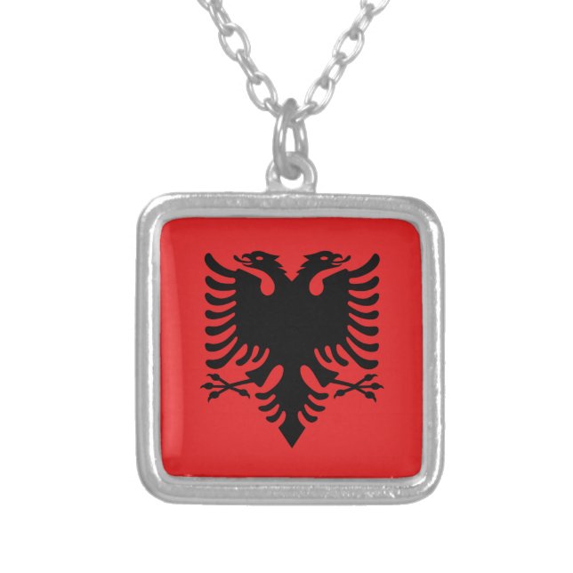 Flagge von Albanien - Flamuri I Shqipërisë Versilberte Kette (Vorderseite)