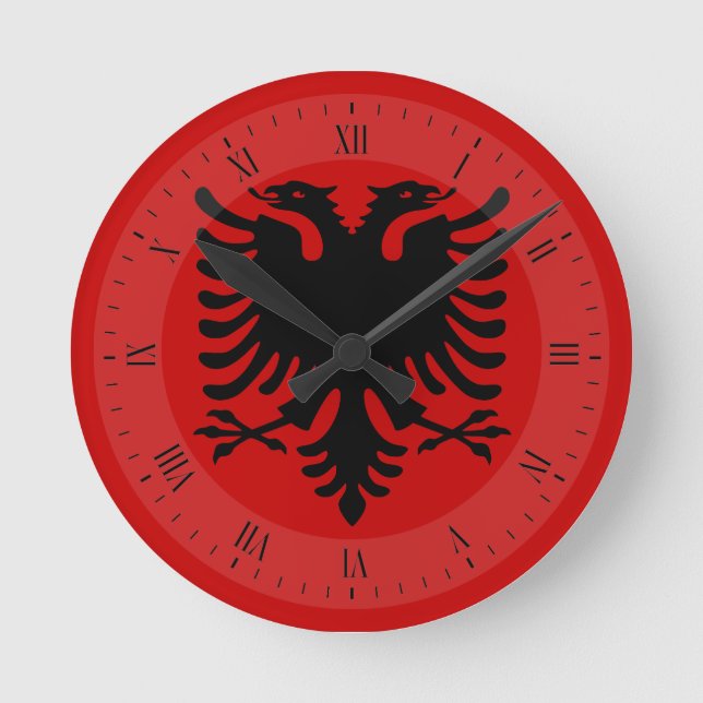 Flagge von Albanien Runde Wanduhr (Vorderseite)