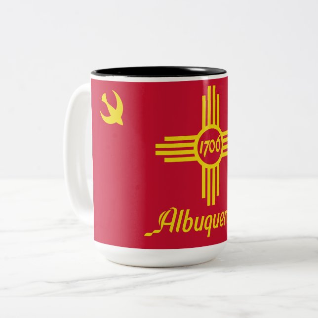 Flagge von Albuquerque (New Mexico) Zweifarbige Tasse (Vorderseite Links)