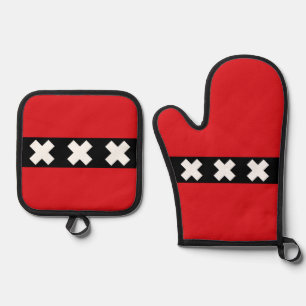 Flagge von Amsterdam Luftverbesserer Ofenhandschuh & Topflappen-Set