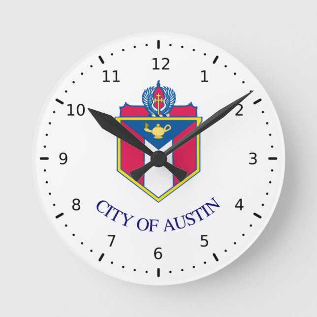 Flagge von Austin, Texas Runde Wanduhr (Vorderseite)