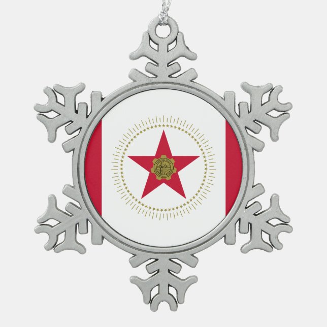 Flagge von Birmingham, Alabama Snowflake Pewter Ch Schneeflocken Zinn-Ornament (Vorderseite)