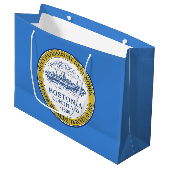 Flagge von Boston, Massachusetts Große Geschenktüte (Vorderseite Schrägansicht)