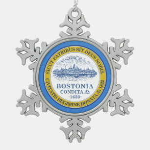 Flagge von Boston, Massachusetts Schneeflocken Zinn-Ornament