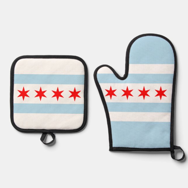 Flagge von Chicago, Illinois Getränkekasten Ofenhandschuh & Topflappen-Set (Vorderseite)