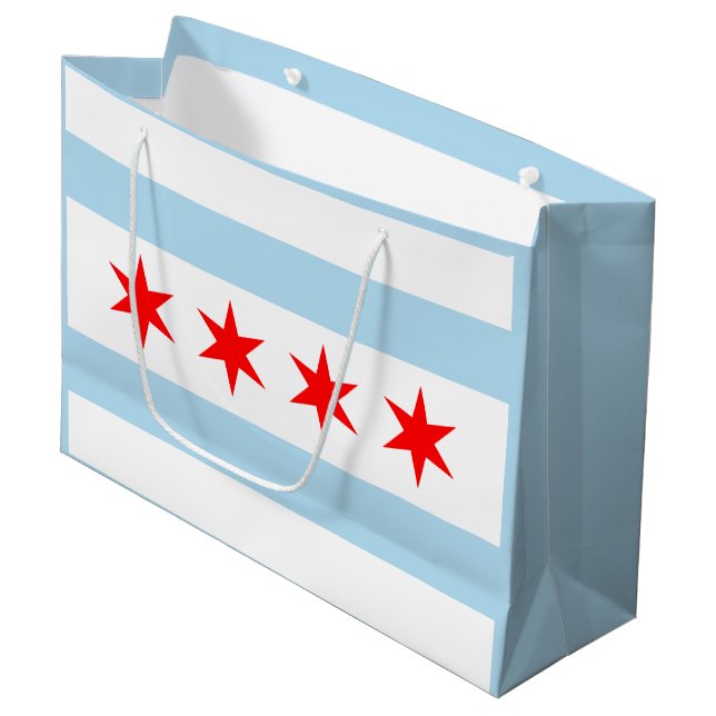 Flagge von Chicago, Illinois Große Geschenktüte (Vorderseite Schrägansicht)