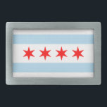 Flagge von Chicago, Illinois-Gürtelschnalle Rechteckige Gürtelschnalle<br><div class="desc">Gürtelschnalle mit Flagge von Chicago (größte Stadt in Illinois),  weiße und hellblaue gestreifte Flagge mit vier roten Sternen</div>