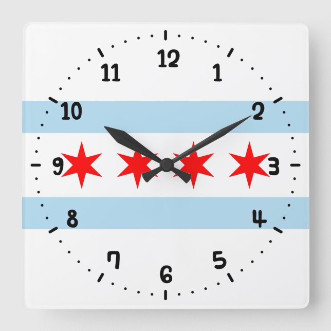 Flagge von Chicago, Illinois Quadratische Wanduhr (Vorderseite)