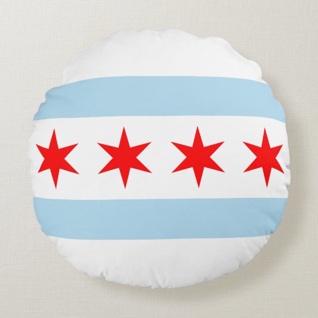 Flagge von Chicago, Illinois Round Pillow Rundes Kissen (Vorderseite)