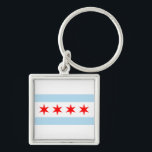 Flagge von Chicago, Illinois-Schlüsselanhänger Schlüsselanhänger<br><div class="desc">Square Keychain with flag of city of Chicago (largest city in Illinois),  white and light striped flag with four red stars</div>