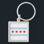 Flagge von Chicago, Illinois-Schlüsselanhänger Schlüsselanhänger<br><div class="desc">Square Keychain with flag of city of Chicago (largest city in Illinois),  white and light striped flag with four red stars</div>