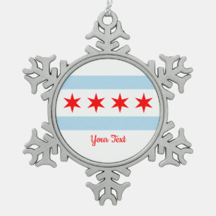 Flagge von Chicago, Illinois Snowflake Pewter Chri Schneeflocken Zinn-Ornament