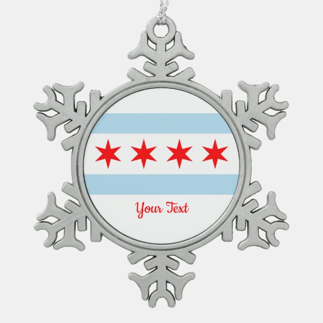 Flagge von Chicago, Illinois Snowflake Pewter Chri Schneeflocken Zinn-Ornament (Vorderseite)