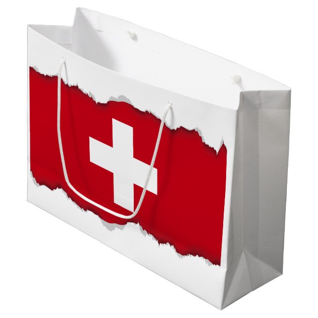 Flagge von der Schweiz Große Geschenktüte (Vorderseite Schrägansicht)