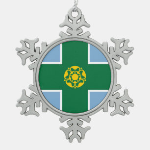 Flagge von Derbyshire Schneeflocken Zinn-Ornament