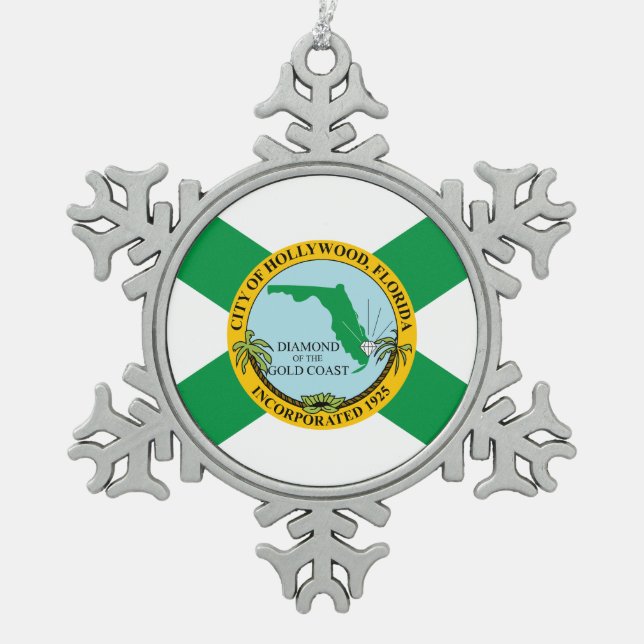 Flagge von Hollywood, Florida Schneeflocken Zinn-Ornament (Vorderseite)