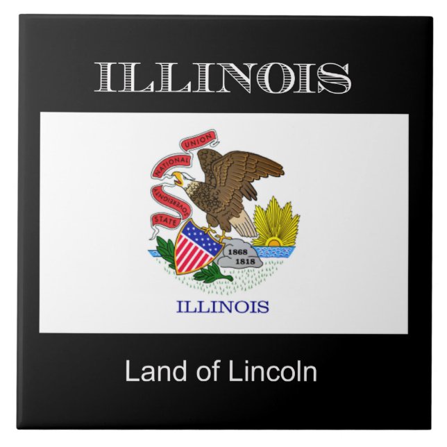Flagge von Illinois, etikettiert, Fliese (Vorderseite)