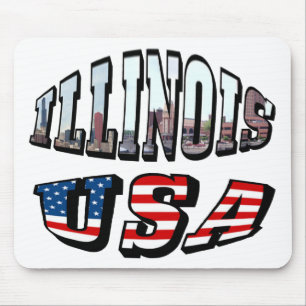Flagge von Illinois USA und Text mit Staatsfoto Mousepad