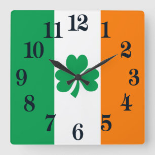 Flagge von Irland-Kleeblatt Quadratische Wanduhr