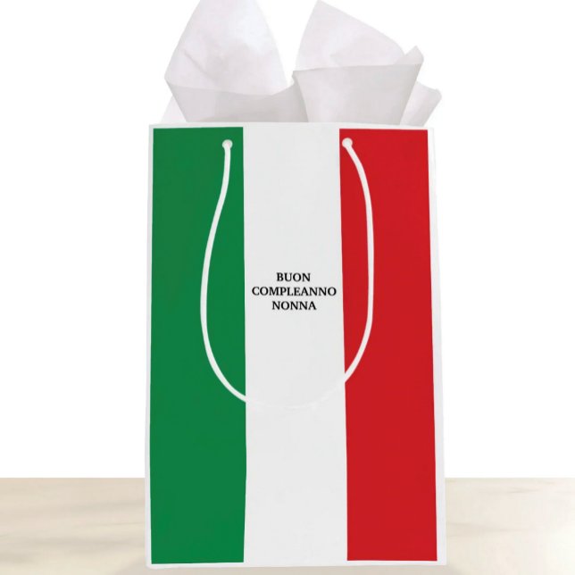 Flagge von Italien Buon Compleanno oder Benutzerde Mittlere Geschenktüte (Flag of Italy Gift Bag with Custom Wording - Italian heritage celebrations)