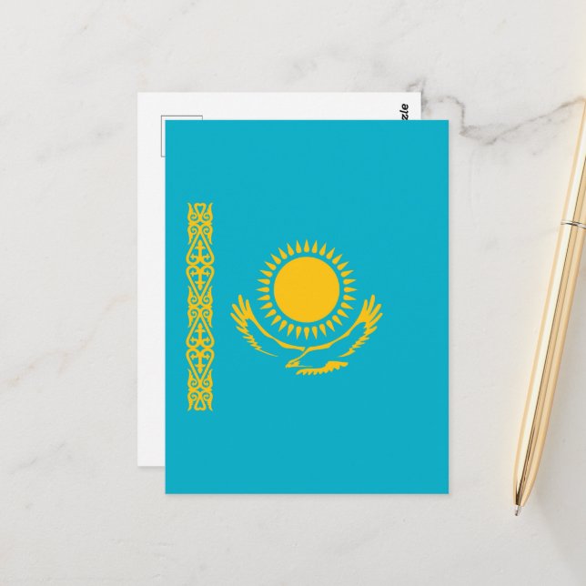 Flagge von Kasachstan Postkarte (Vorderseite/Rückseite Beispiel)