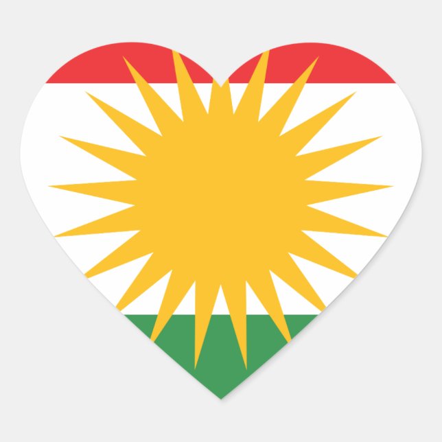 Flagge von Kurdistan; Kurde; Kurdisch Herz-Aufkleber (Vorderseite)