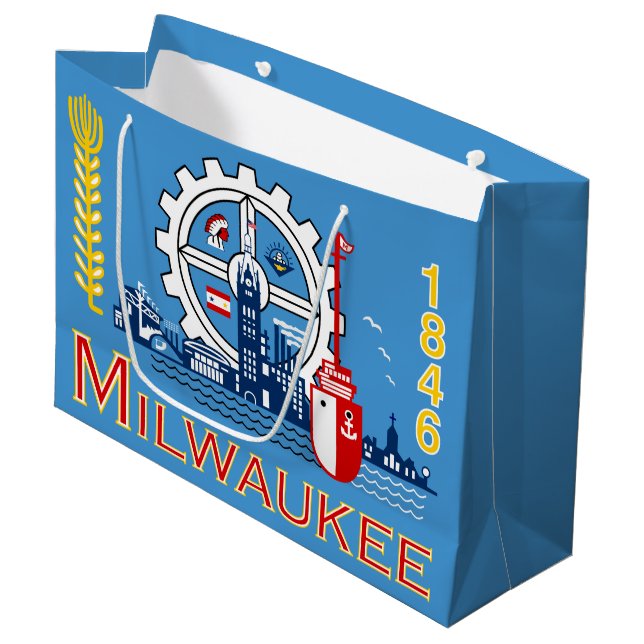 Flagge von Milwaukee, Wisconsin große Geschenktasc Große Geschenktüte (Vorderseite Schrägansicht)