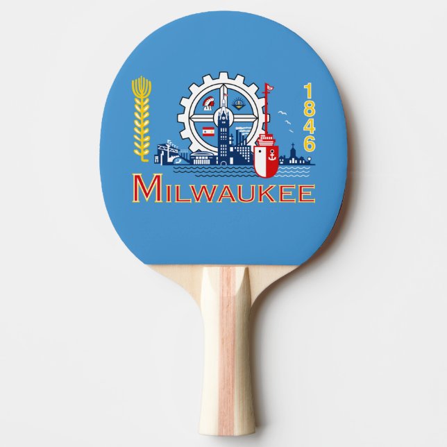 Flagge von Milwaukee, Wisconsin Ping Pong Paddle Tischtennis Schläger (Vorderseite)