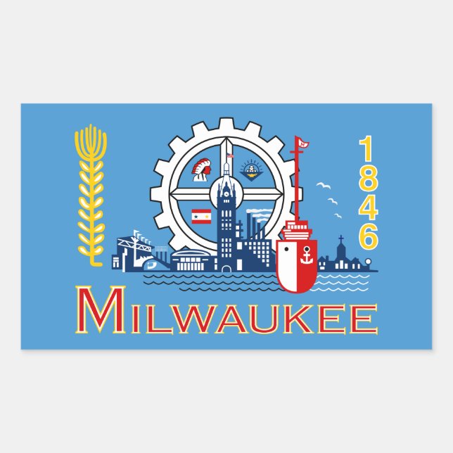 Flagge von Milwaukee, Wisconsin, rechteckiger Aufk Aufkleber (Vorderseite)