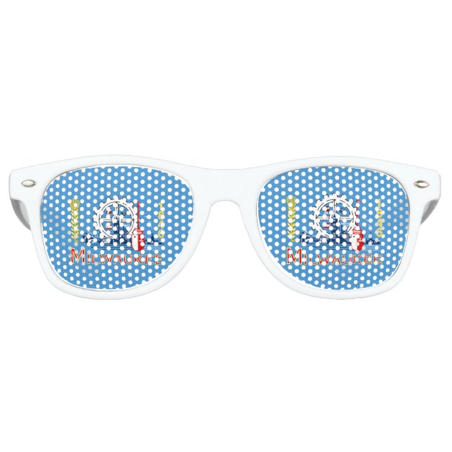 Flagge von Milwaukee, Wisconsin Retro-Sonnenbrille Partybrille (Vorderseite)