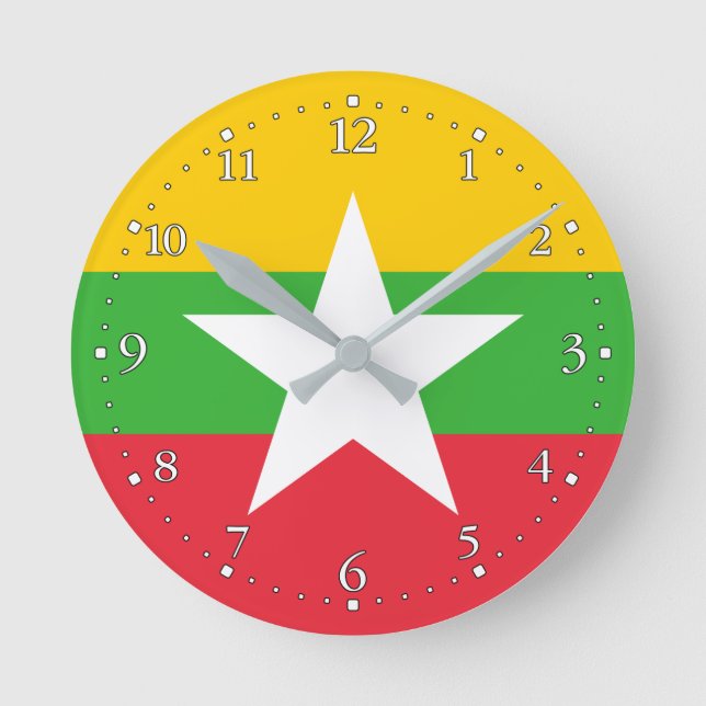 Flagge von Myanmar Runde Wanduhr (Vorderseite)